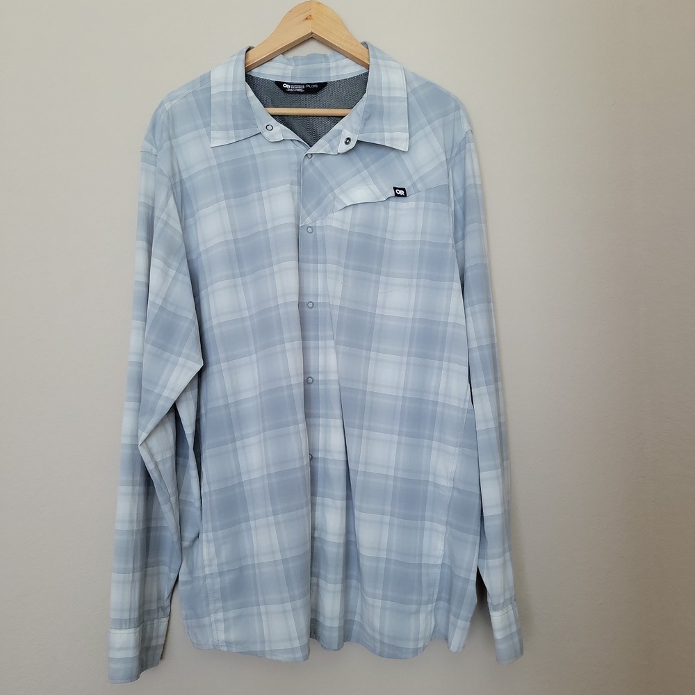 Outdoor Research Astroman Sun Shirt Mens 3X Long Sleeve Snap Front Gray Plaid
